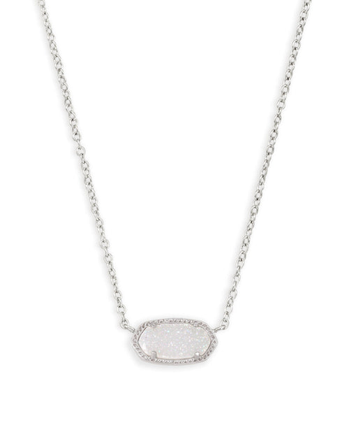Elisa Short Pendant Necklace in Rhodium Iridescent Drusy