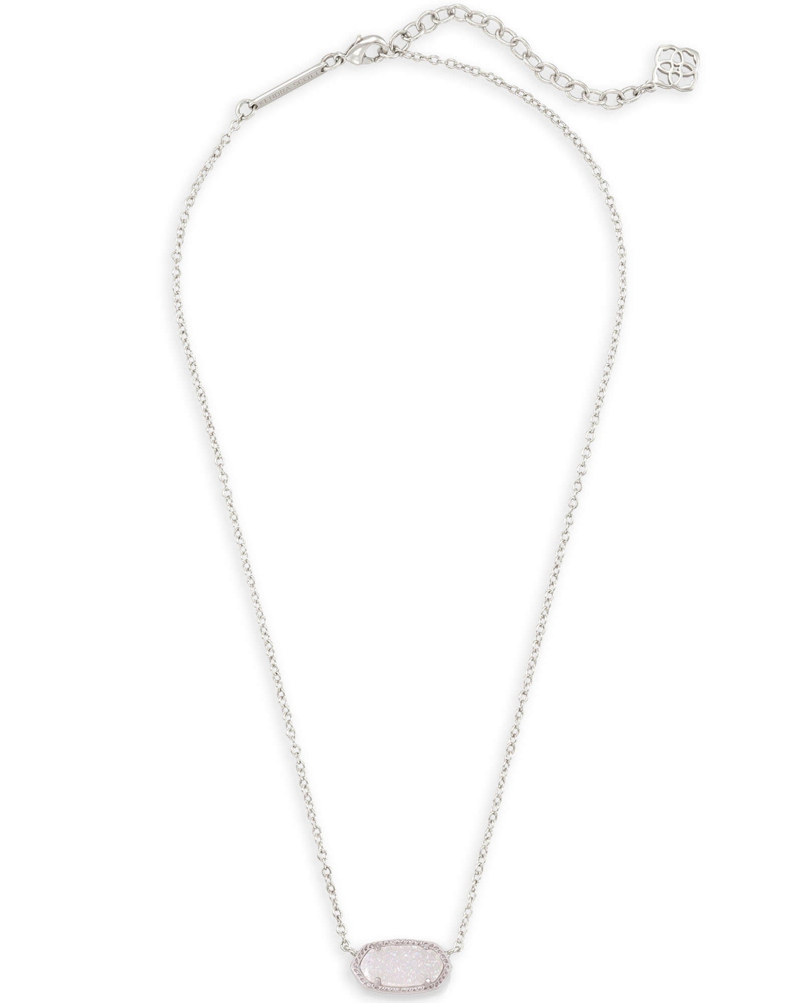 Elisa Short Pendant Necklace in Rhodium Iridescent Drusy
