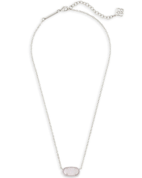 Elisa Short Pendant Necklace in Rhodium Iridescent Drusy