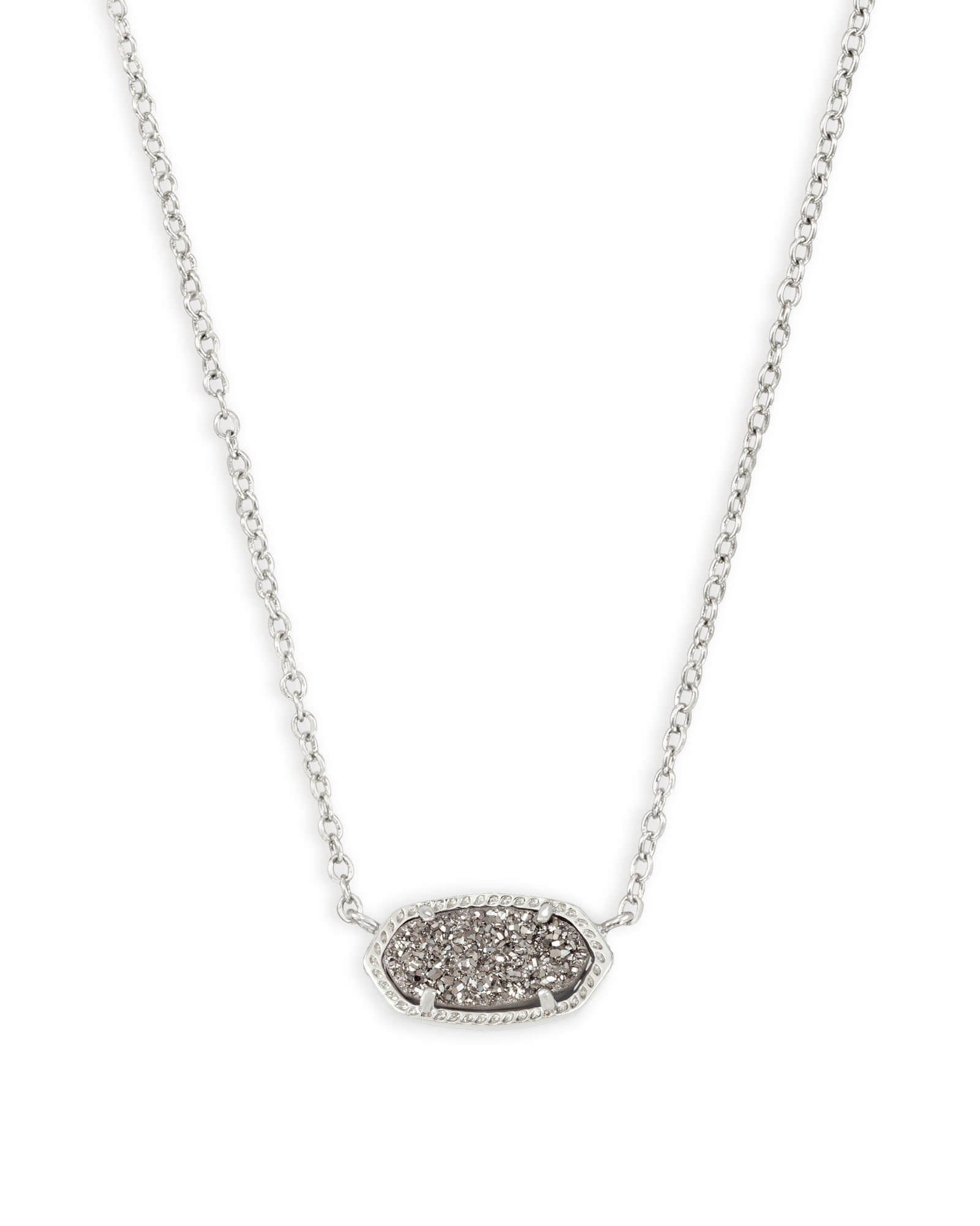 Elisa Short Pendant Necklace in Rhodium Platinum Drusy