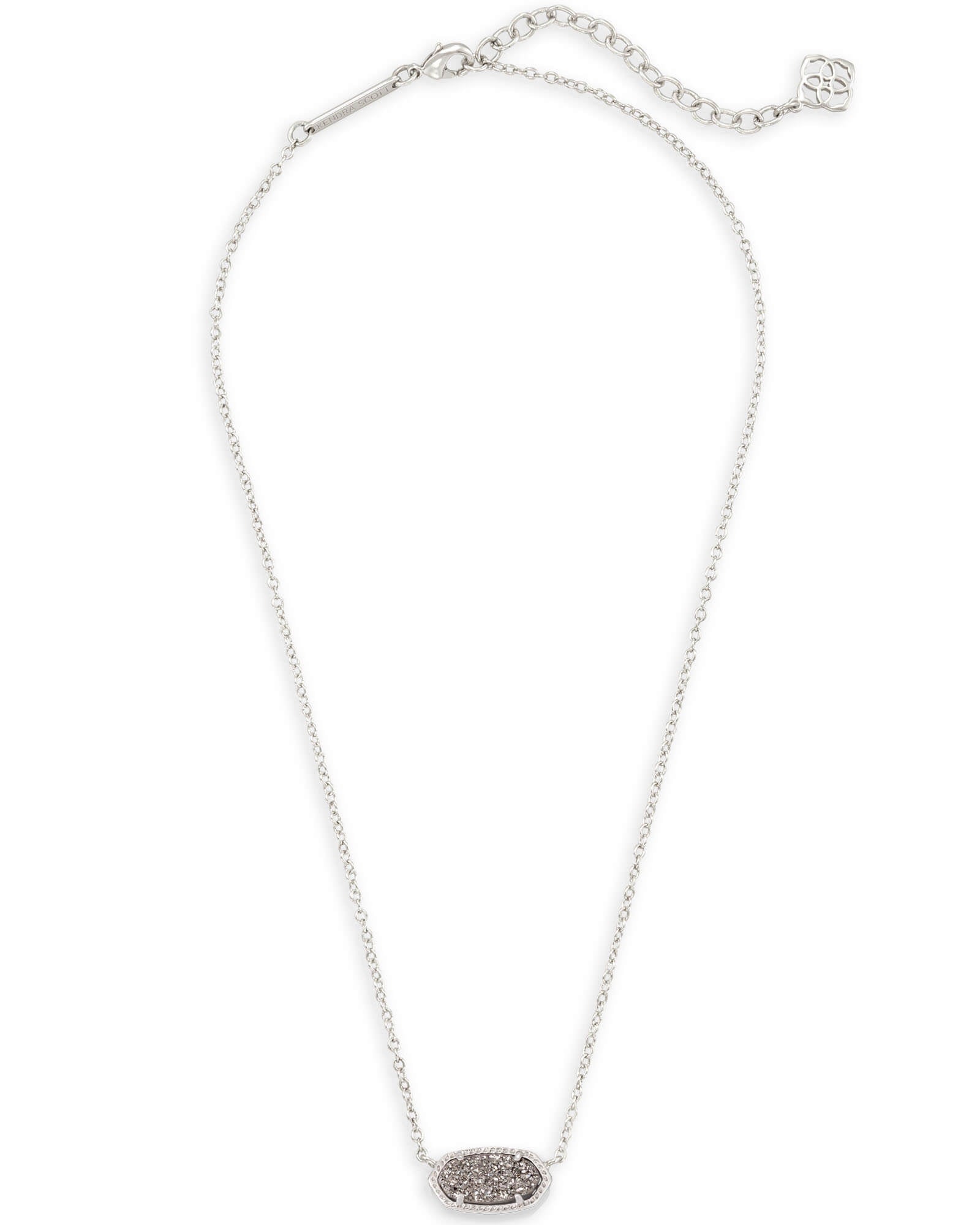Elisa Short Pendant Necklace in Rhodium Platinum Drusy