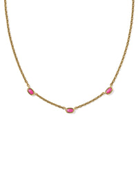 Mini Elisa Gold Three Stone Strand Necklace: Vintage Gold with Dark Fuchsia Variegated Magnesite