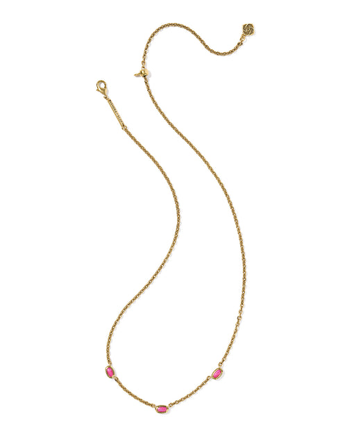 Mini Elisa Gold Three Stone Strand Necklace: Vintage Gold with Dark Fuchsia Variegated Magnesite