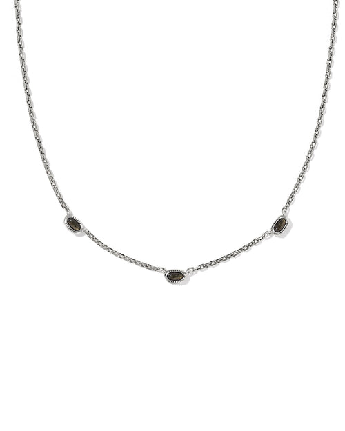 Mini Elisa Gold Three Stone Strand Necklace: Vintage Silver Golden Obsidian
