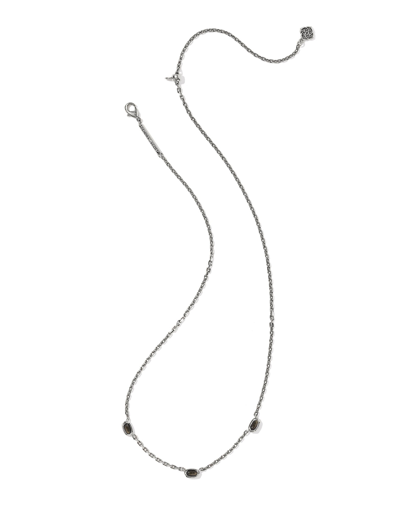 Mini Elisa Gold Three Stone Strand Necklace: Vintage Silver Golden Obsidian