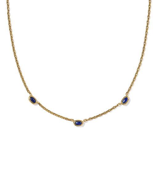 Mini Elisa Gold Three Stone Strand Necklace: Vintage Gold Blue Lapis