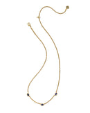 Mini Elisa Gold Three Stone Strand Necklace: Vintage Gold Blue Lapis