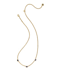 Mini Elisa Gold Three Stone Strand Necklace: Vintage Gold Blue Lapis