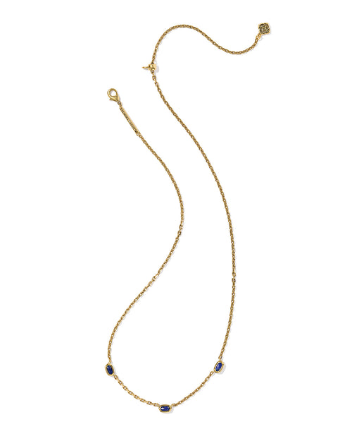 Mini Elisa Gold Three Stone Strand Necklace: Vintage Gold Blue Lapis