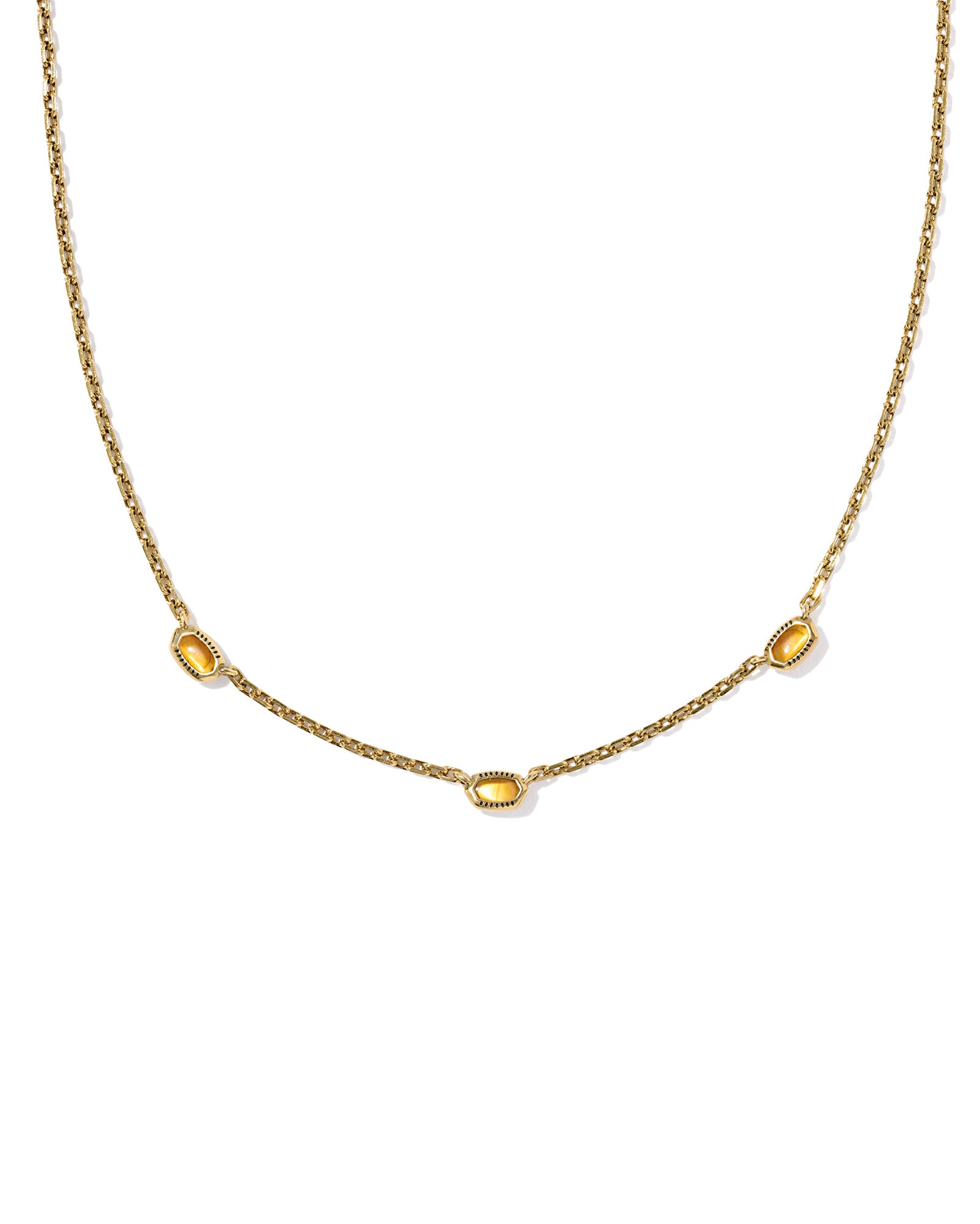 Mini Elisa Gold Three Stone Strand Necklace: Vintage Gold Marbled Amber Illusion