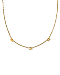 Mini Elisa Gold Three Stone Strand Necklace: Vintage Gold Marbled Amber Illusion