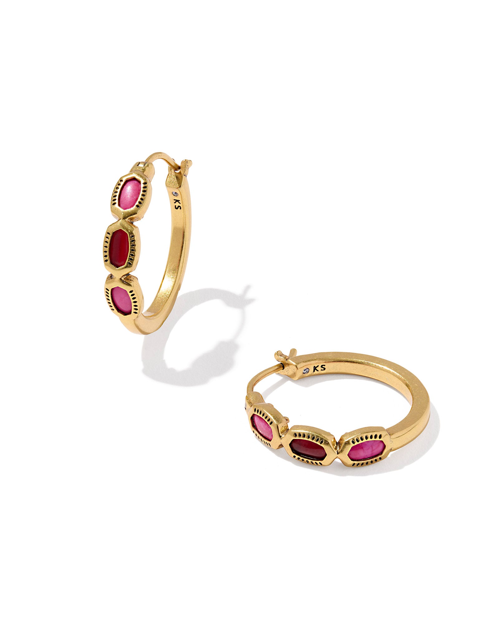 Mini Elisa Gold Hoop Earrings: Vintage Gold Pink Mix