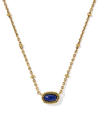 Mini Elisa Satellite Short Pendant Necklace: Vintage Gold Blue Lapis