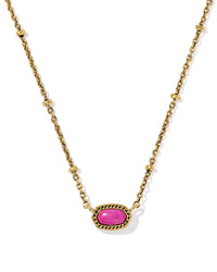 Mini Elisa Satellite Short Pendant Necklace: Vintage Gold Dark Fuchsia Variegated Magnesite
