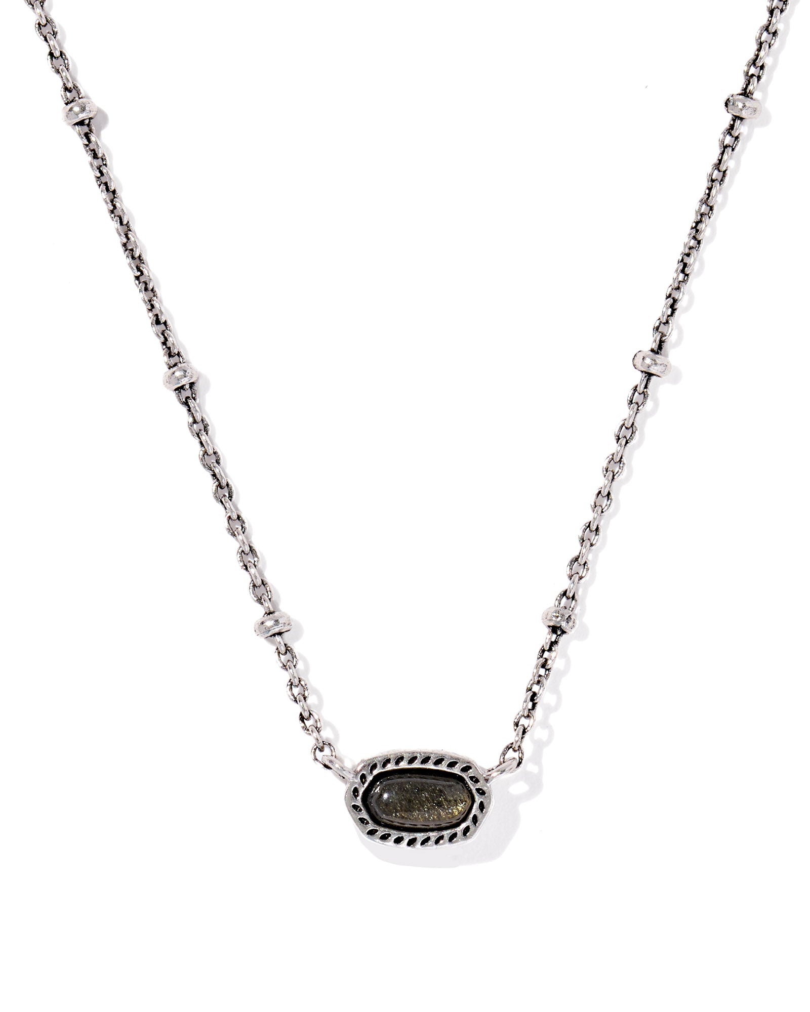 Mini Elisa Satellite Short Pendant Necklace: Vintage Silver Golden Obsidian