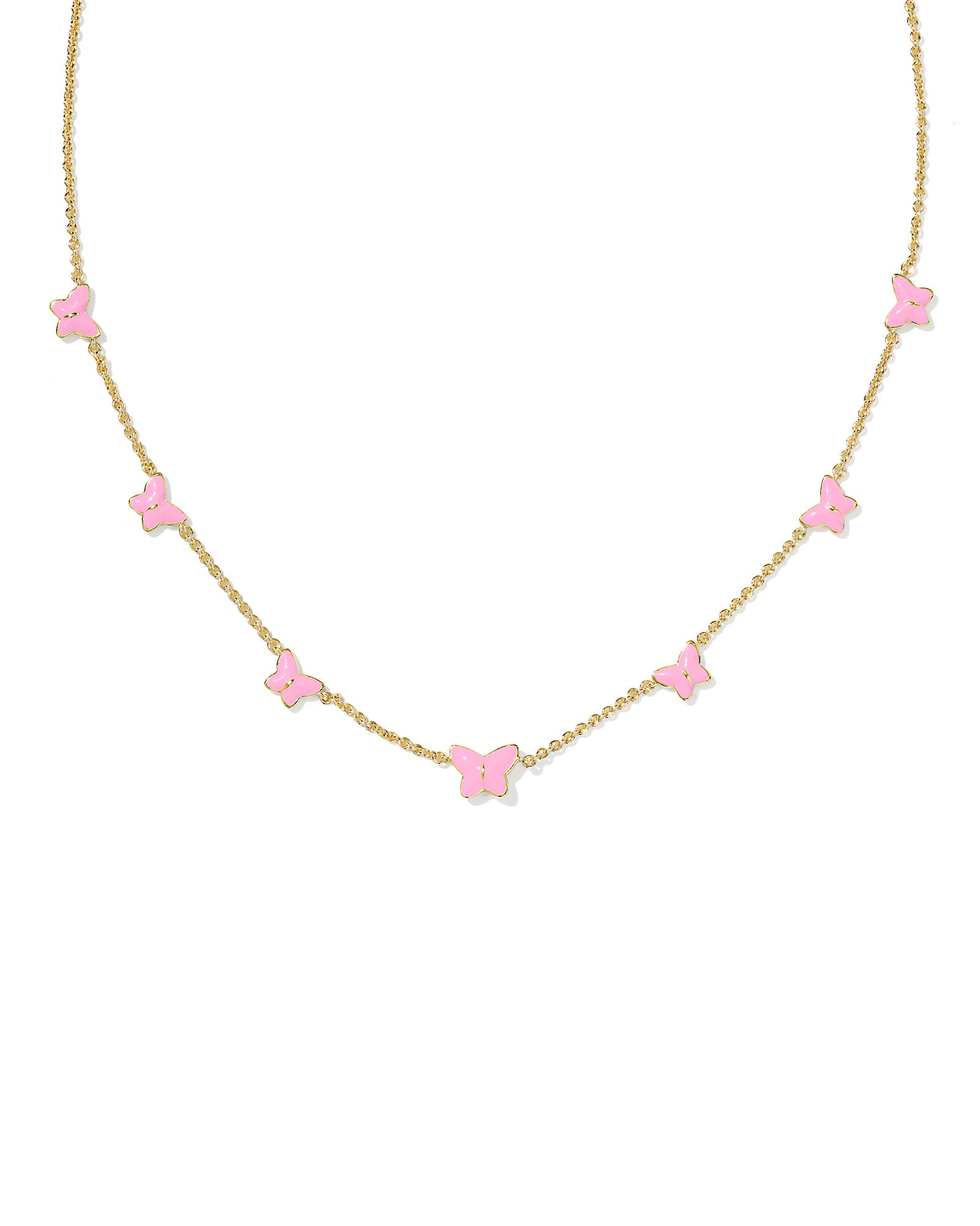 Lillia Butterfly Silver Enamel Strand Necklace Gold Pinkl Enamel