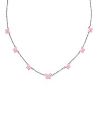 Lillia Butterfly Silver Enamel Strand Necklace Rhodium Pink Enamel