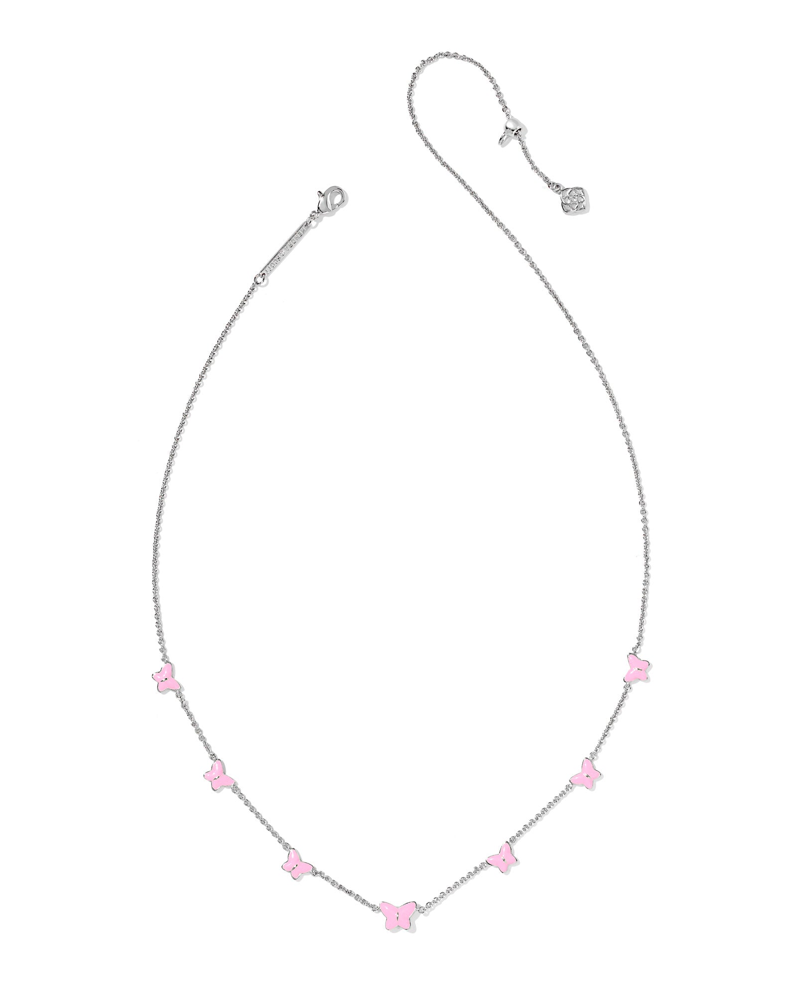 Lillia Butterfly Silver Enamel Strand Necklace Rhodium Pink Enamel