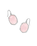 Daphne Silver Pave Frame Drop Earrings Rose Quartz