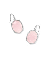 Daphne Silver Pave Frame Drop Earrings Rose Quartz
