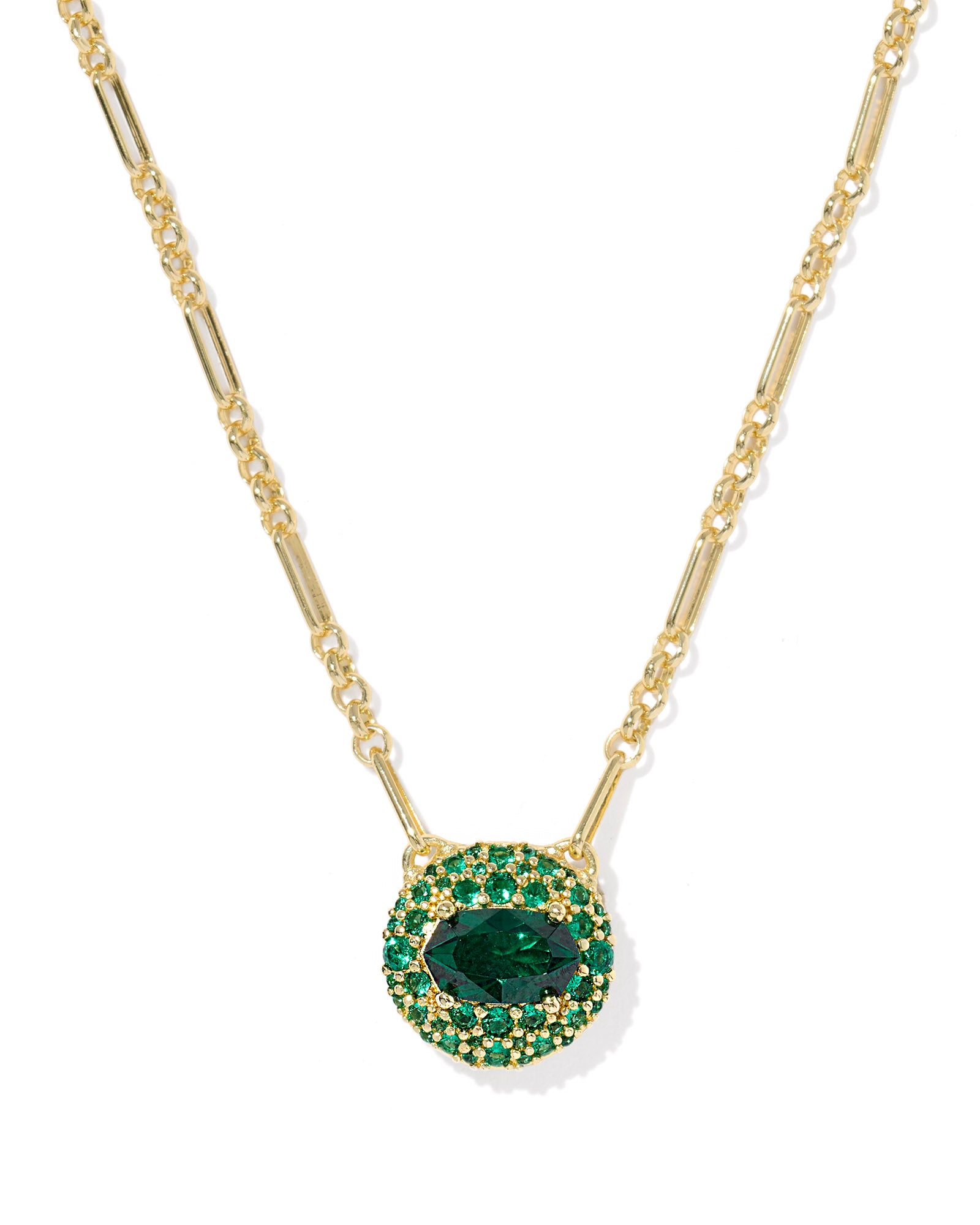 Bella Gold Short Pendant Necklace Dark Green Crystal