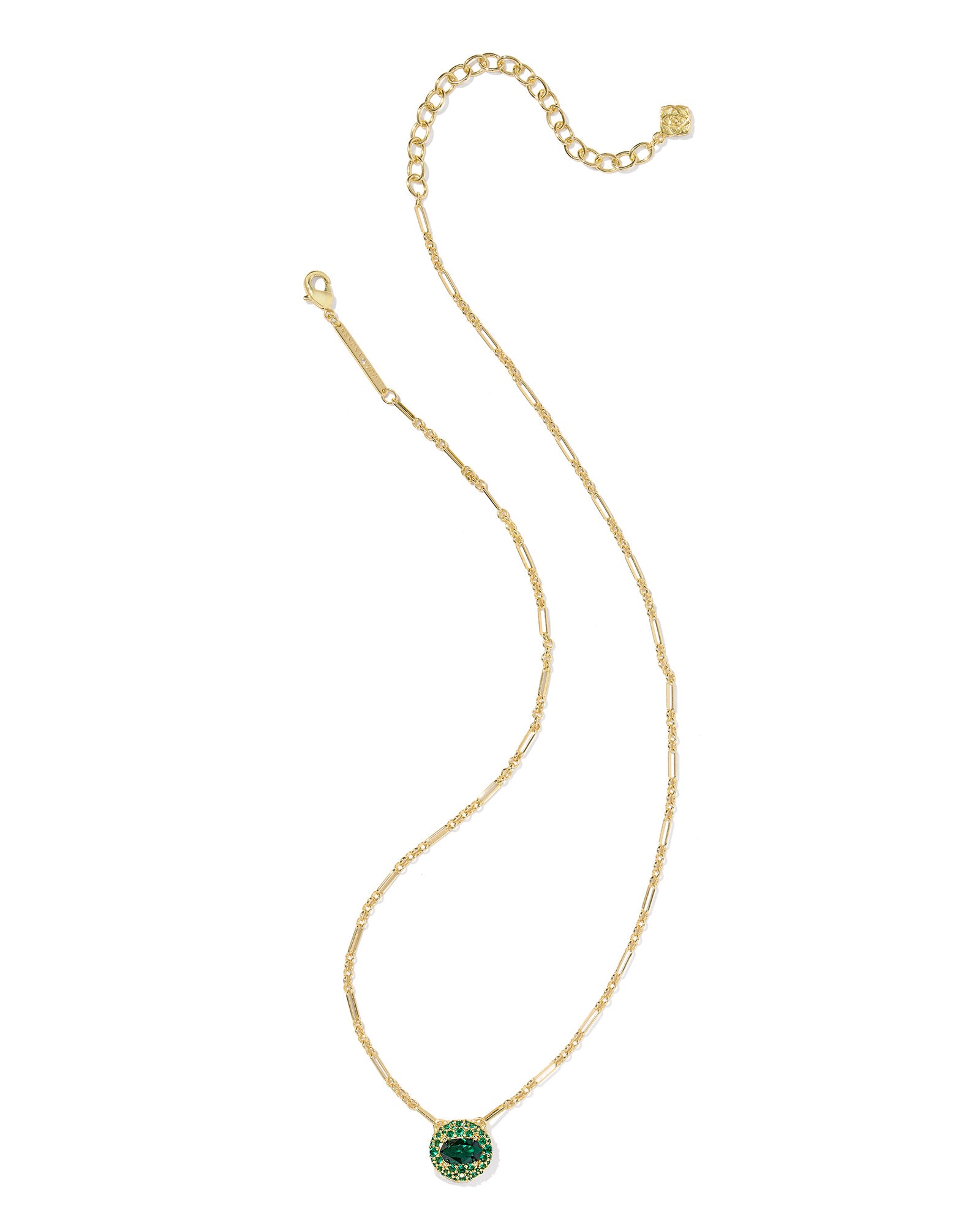 Bella Gold Short Pendant Necklace Dark Green Crystal