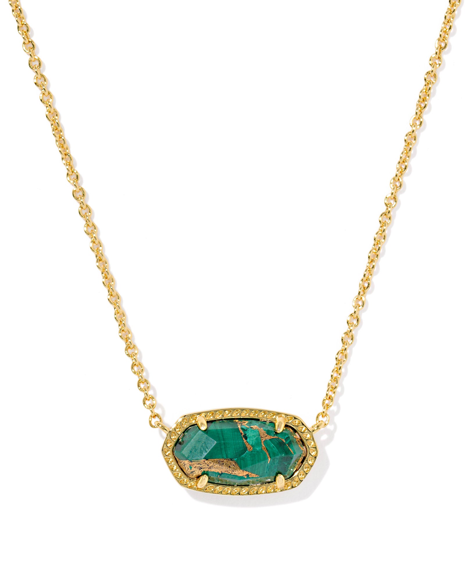 Elisa Gold Short Pendant Necklace BRONZE VEINED GREEN MALACHITE