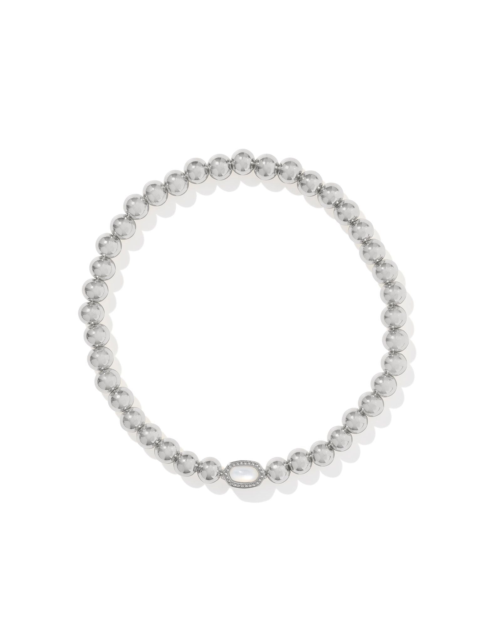 Mini Elaina Silver Stretch Bracelet in Ivory Mother of Pearl