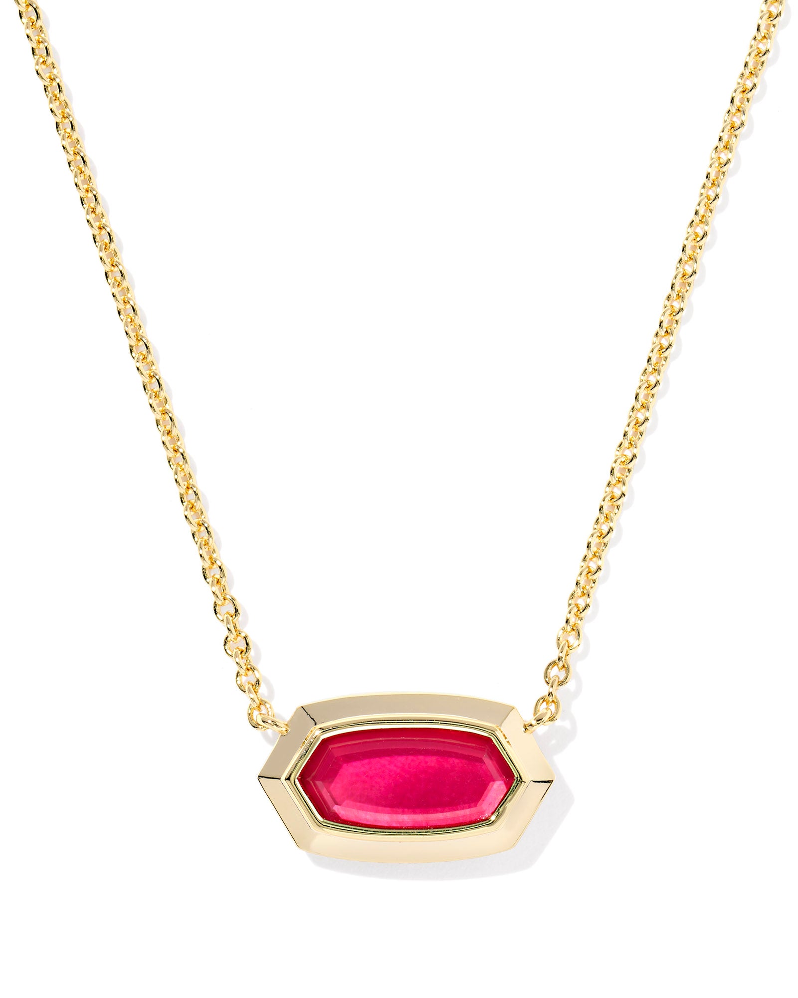 Elisa Bezel Gold Short Pendant Necklace in CARMINE RED ILLUSION