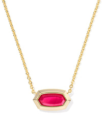 Elisa Bezel Gold Short Pendant Necklace in CARMINE RED ILLUSION