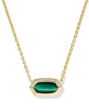 Elisa Bezel Gold Short Pendant Necklace in GREEN TIGERS EYE