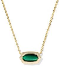 Elisa Bezel Gold Short Pendant Necklace in GREEN TIGERS EYE