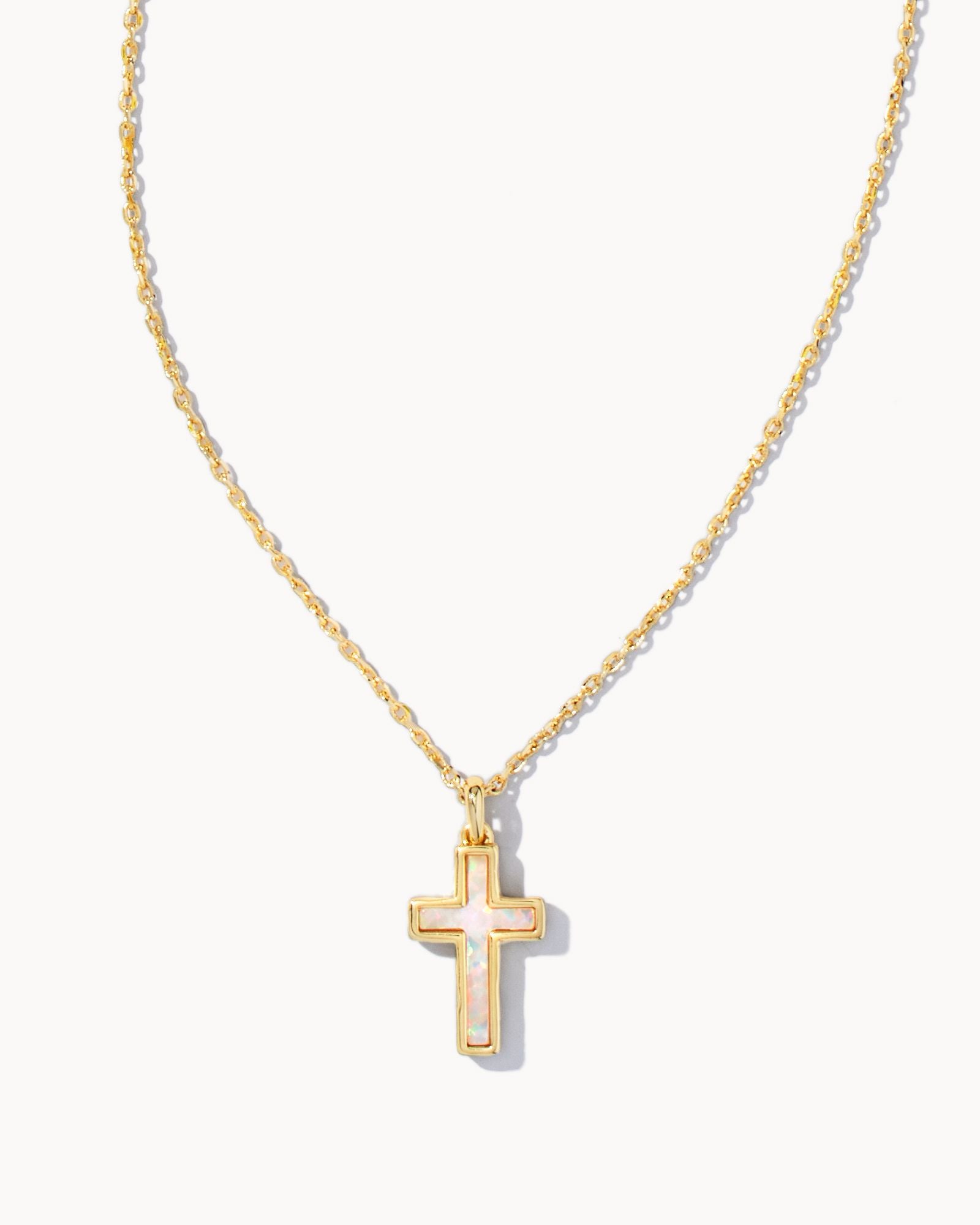 Cross Pendant Necklace White Kyocera Opal