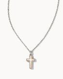 Cross Pendant Rhodium Necklace White Kyocera Opal