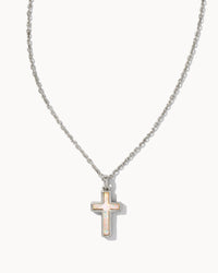 Cross Pendant Rhodium Necklace White Kyocera Opal