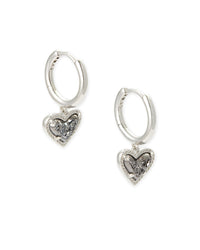 Ari Heart Huggie Earrings in Rhodium Platinum Drusy