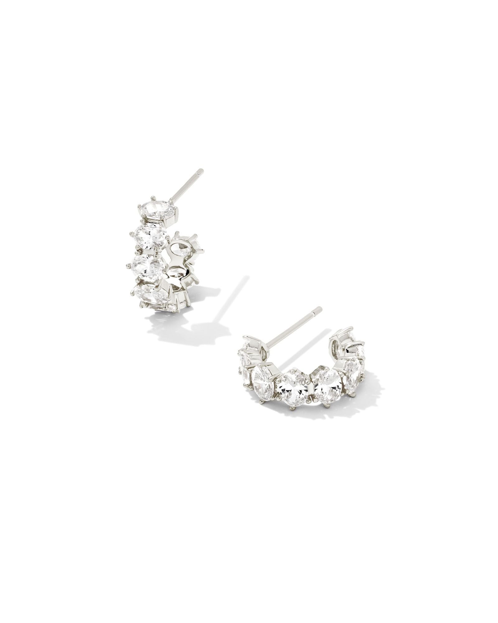 Cailin Crystal Huggie Earrings in Rhodium