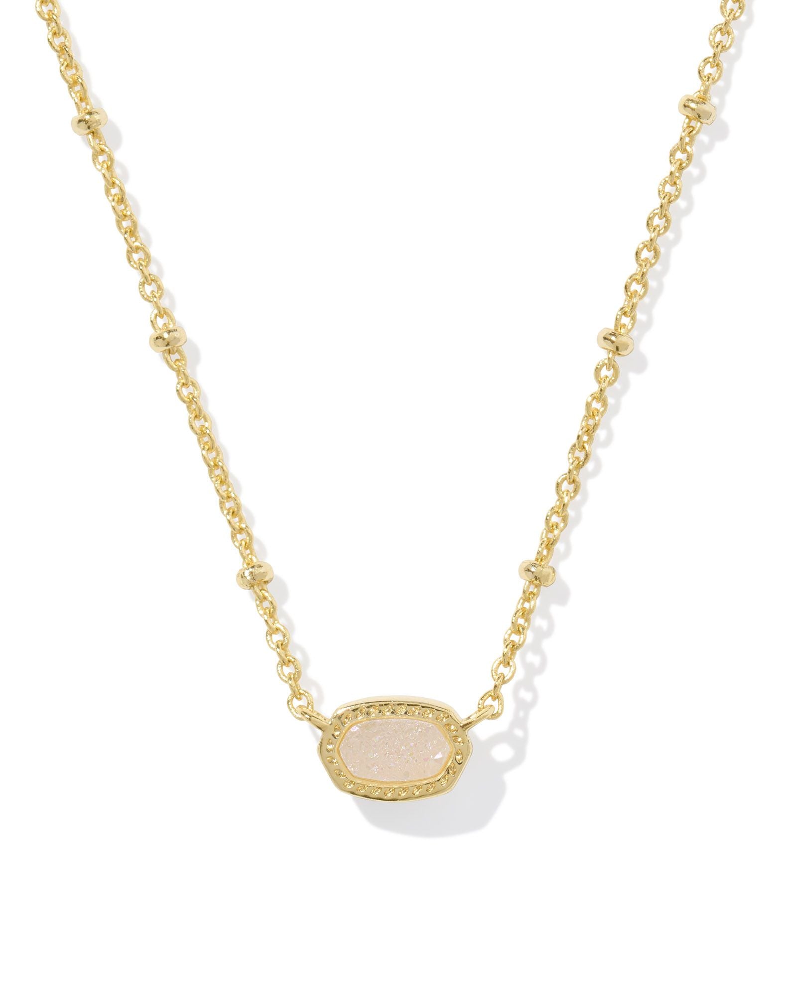 Mini Elisa Satellite Short Pendant Necklace in Gold Iridescent Drusy