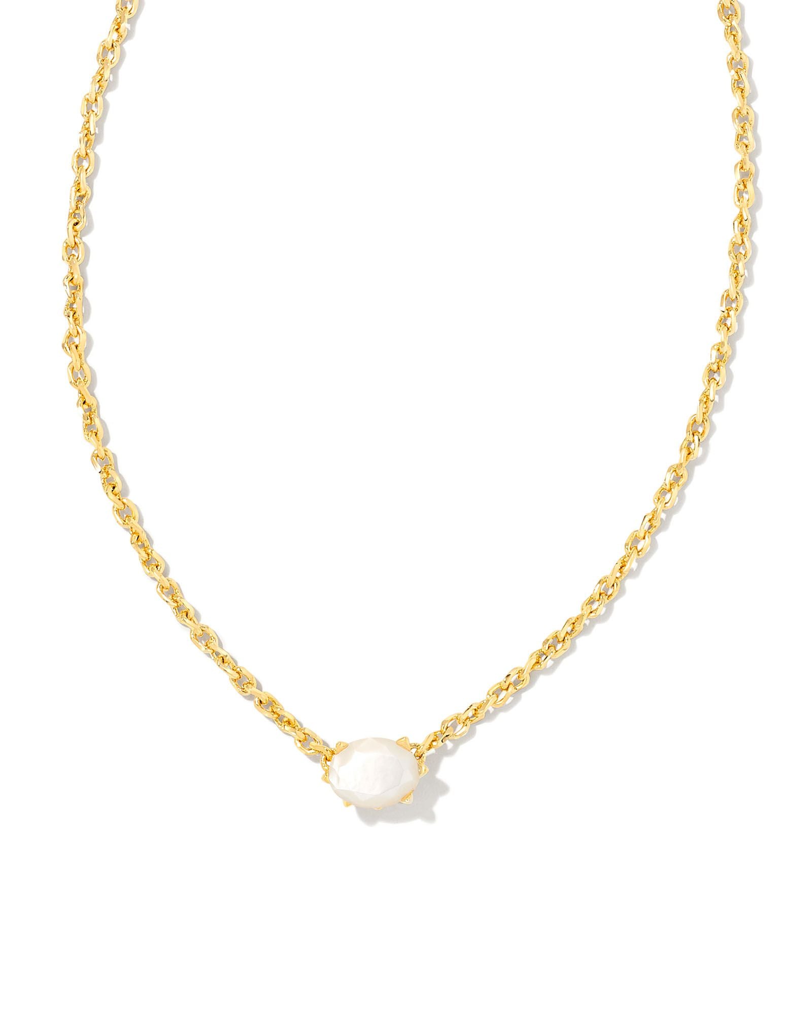 Cailin Crystal Pendant Necklace in Gold & Ivory Mother of Pearl