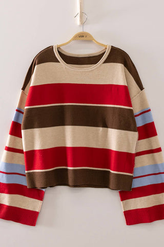 Weekend Away Striped Sweater Red - Sugar Co.