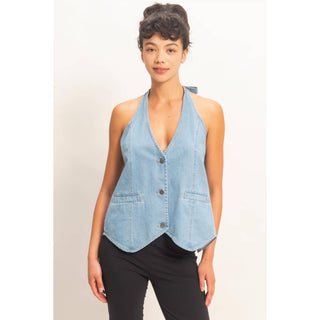 West End Denim Halter Vest - Sugar Co.