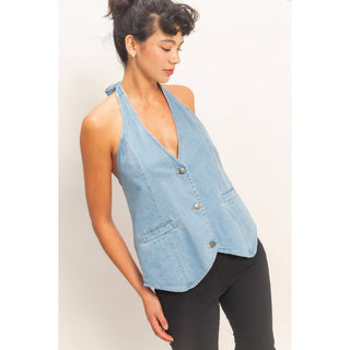 West End Denim Halter Vest - Sugar Co.