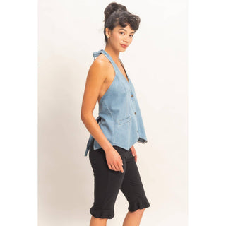 West End Denim Halter Vest - Sugar Co.