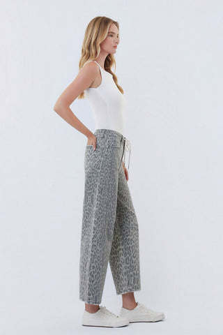 Wild Side High Rise Grey Leopard Barrel Jeans - Sugar Co.