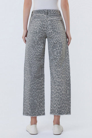 Wild Side High Rise Grey Leopard Barrel Jeans - Sugar Co.