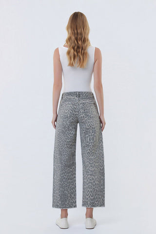 Wild Side High Rise Grey Leopard Barrel Jeans - Sugar Co.