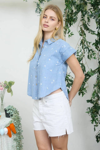 Wildflower Stitch Denim Shirt - Sugar Co.