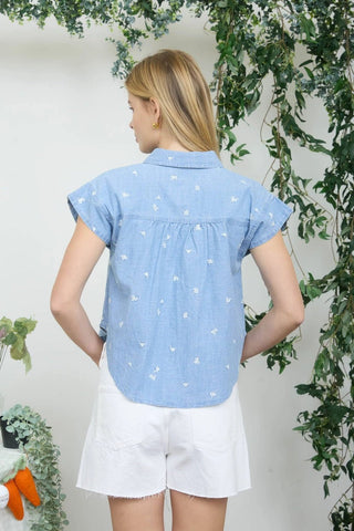 Wildflower Stitch Denim Shirt - Sugar Co.