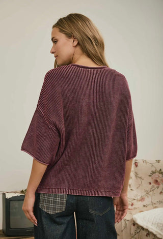 Wilson Washed Ribbed Cardigan Burgundy - Sugar Co.