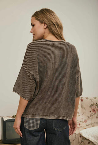 Wilson Washed Ribbed Cardigan Dark Brown - Sugar Co.